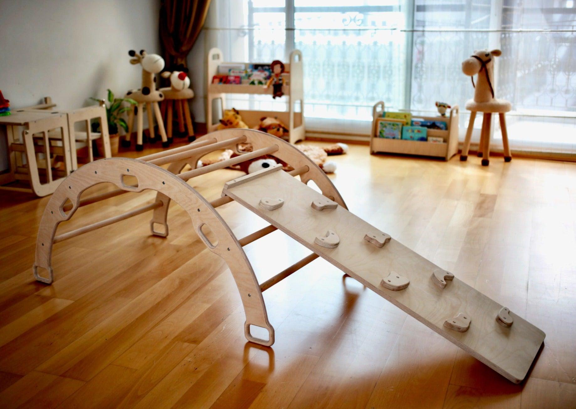 Wooden Climbing Arch Rocker with Ladder Ramp - Learning Through Play