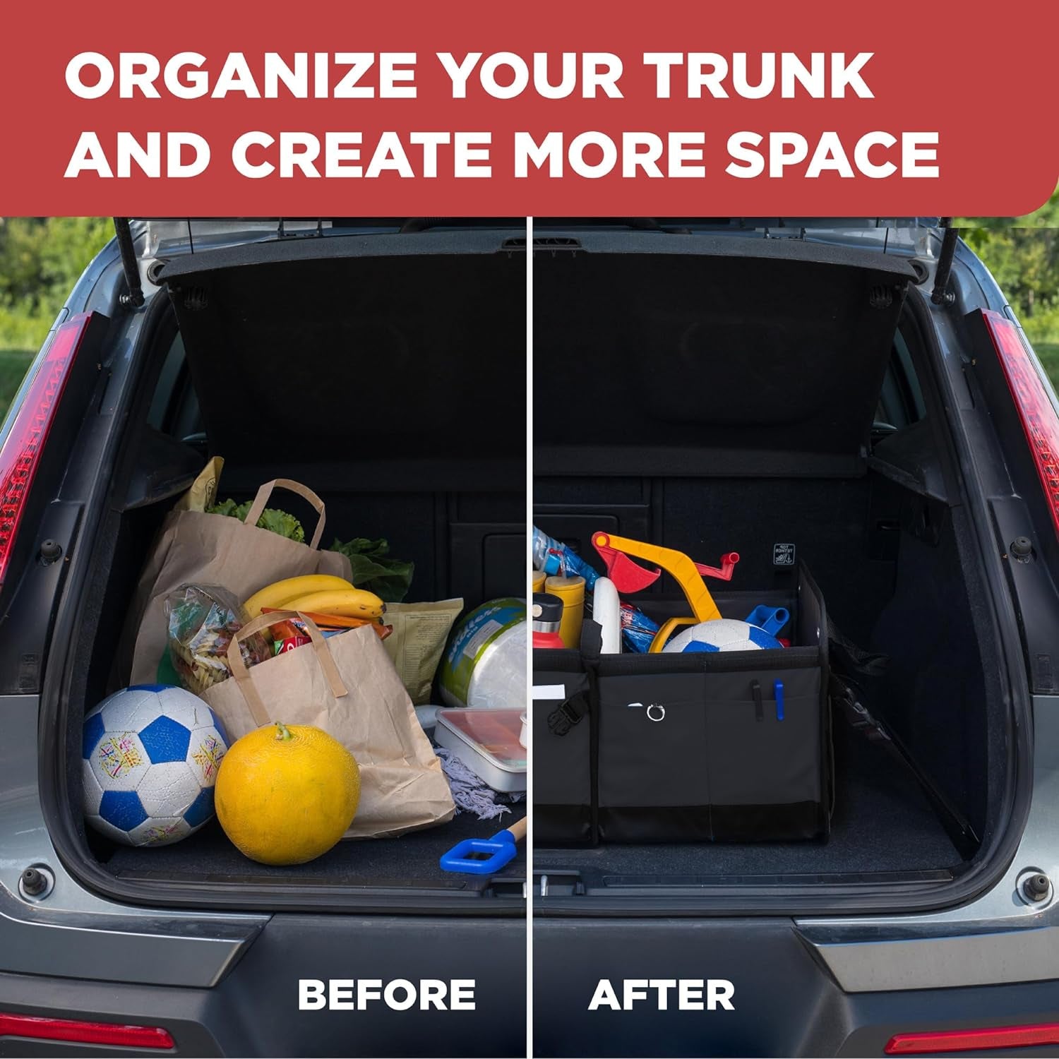 "Premium Car Trunk Organizer - Stylish and Resilient Construction, Customizable Compartments, Ideal Present for Auto Enthusiasts, Portable and Collapsible, Optimal for SUVs and Cars (Large, Black)"
